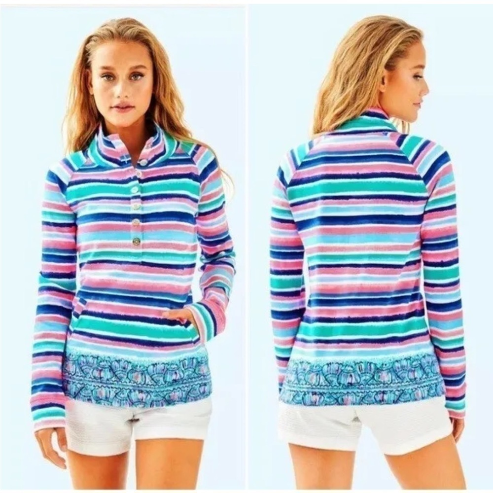 Lilly Pulitzer Captain Popover Shirt Women's Size Xs Sandy Shell Stripe Upf 50+